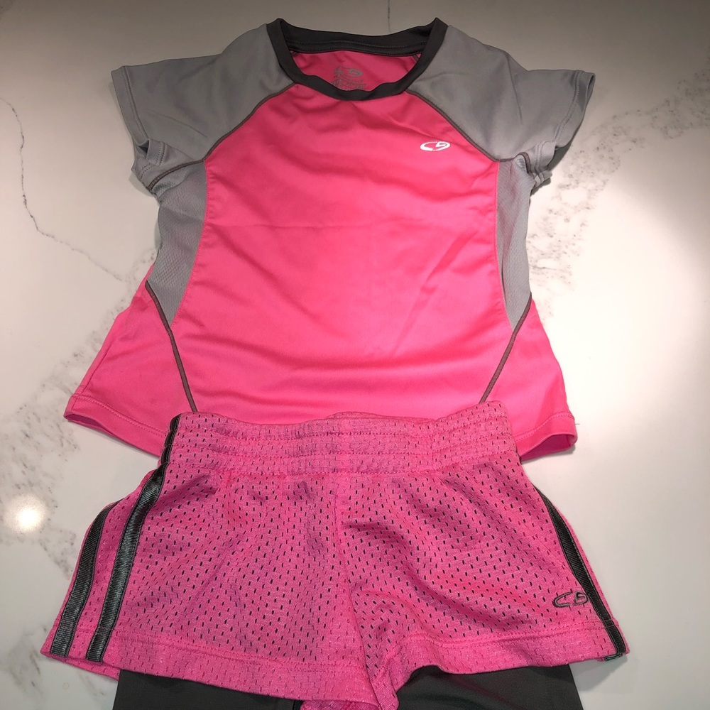 Euc pink/gray/green champion top and shorts - Picture 1 of 4
